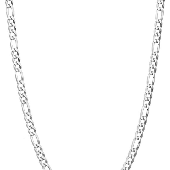 925 Sterling Silver Italian 3mm Diamond-Cut Figaro Link Chain Necklace for Women - Picture 1 of 6
